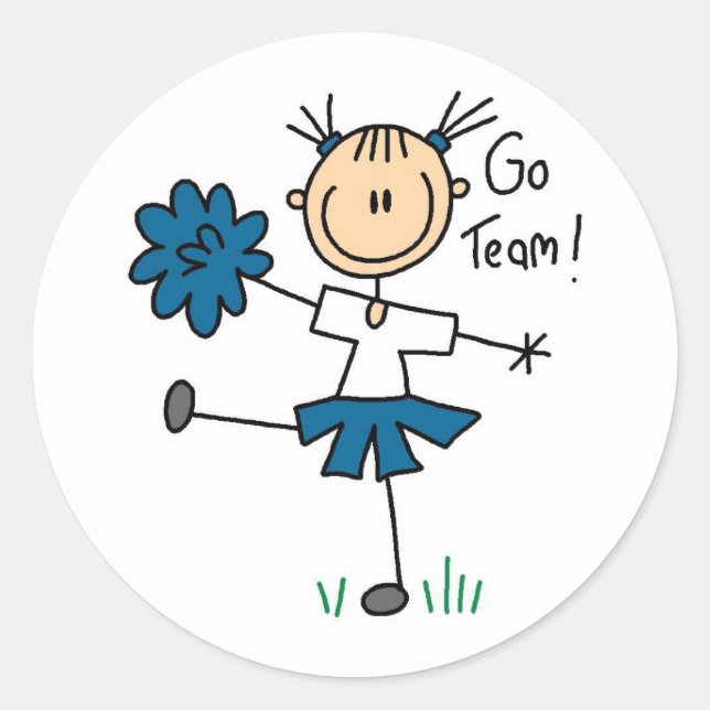 Blue Go Team Cheerleader T - Shirt und Geschenke Runder Aufkleber (Vorderseite)