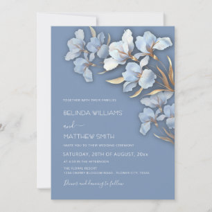 Blue Gold 3D Blumen  Einladung