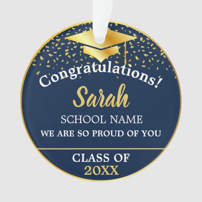 Blue Gold Abschluss Class of 2025 Custom Ornament (Vorderseite)