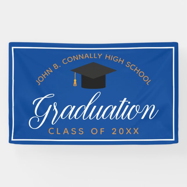 Blue Gold Abschluss Custom High School Party Banner (Horizontal)