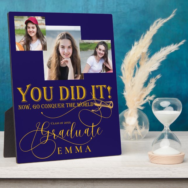 Blue Gold Abschluss Multi Foto Keepake Geschenk Fotoplatte (Seite)