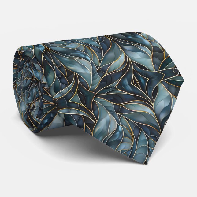 Blue Gold Abstrakt Neck Tie Krawatte (Gerollt)