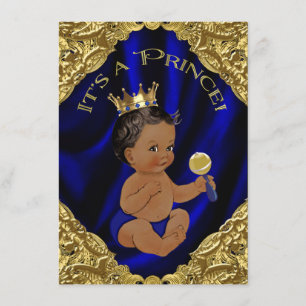 Blue Gold African American Prince Baby Dusche Einladung