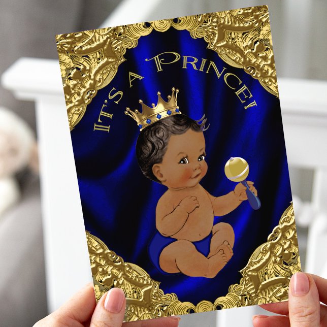 Blue Gold African American Prince Baby Dusche Einladung (Von Creator hochgeladen)