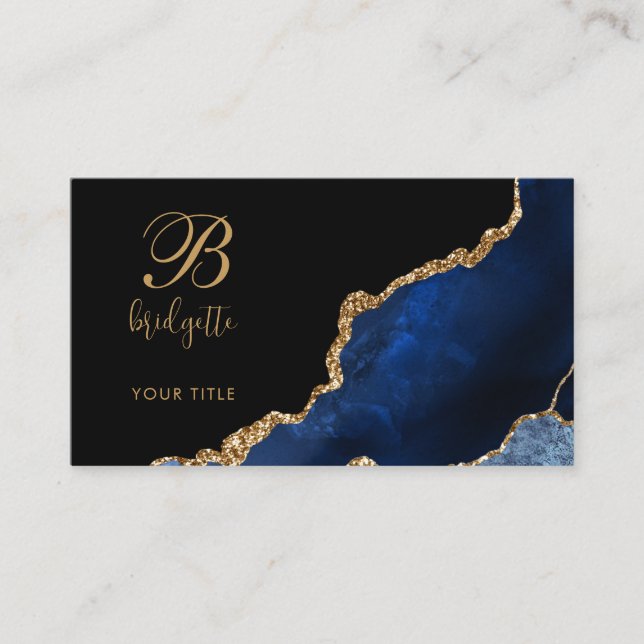 Blue Gold Agate Geode Chic Business Card Visitenkarte (Vorderseite)