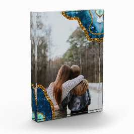 Blue Gold Agate Geode Glitzer BESTE FREUNDIN Famil Fotoblock