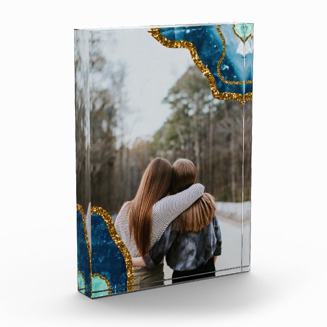 Blue Gold Agate Geode Glitzer BESTE FREUNDIN Famil Fotoblock (Links)