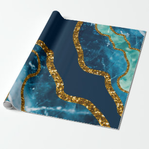Blue & Gold Agate Geode Glitzer Geschenkpapier