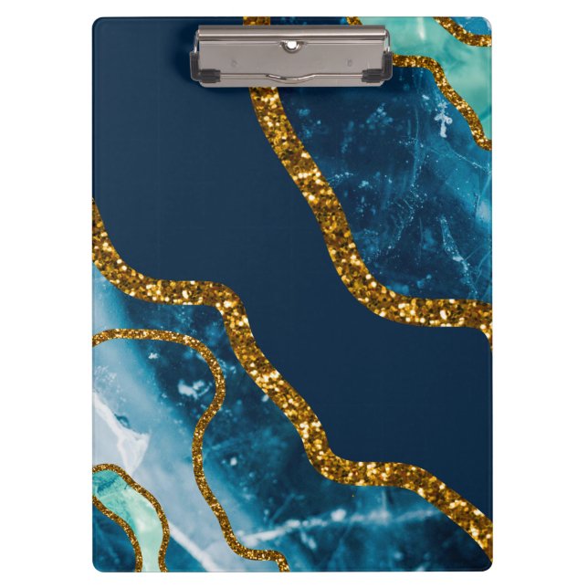 Blue & Gold Agate Geode Glitzer Klemmbrett (Vorderseite)