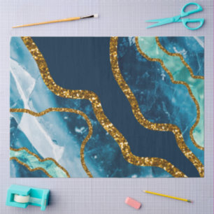 Blue & Gold Agate Geode Glitzer Seidenpapier