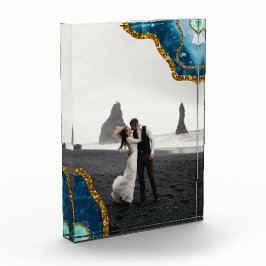 Blue & Gold Agate Geode Glitzer Wedding Foto