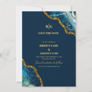 Blue & Gold Agate Geode Glitzer Wedding Save The Date