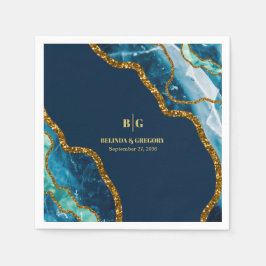 Blue & Gold Agate Geode Glitzer Wedding Serviette