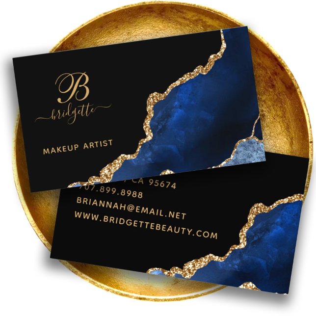 Blue Gold Agate Geode Makeup Artist Business Card Visitenkarte (Von Creator hochgeladen)