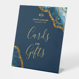 Blue & Gold Agate Geode Wedding Cards & Geschenke Sockelschild