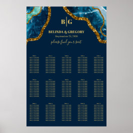 Blue Gold Agate Glitzer Hochzeitssattel Poster