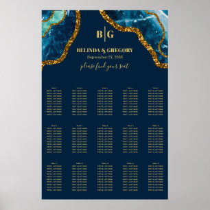 Blue Gold Agate Glitzer Hochzeitssattel Poster