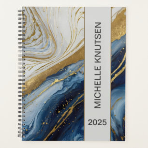 Blue Gold Agate Marble Personalisiert Planer 2025
