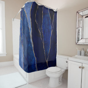Blue & Gold Agate Modern Glam Minimal Duschvorhang