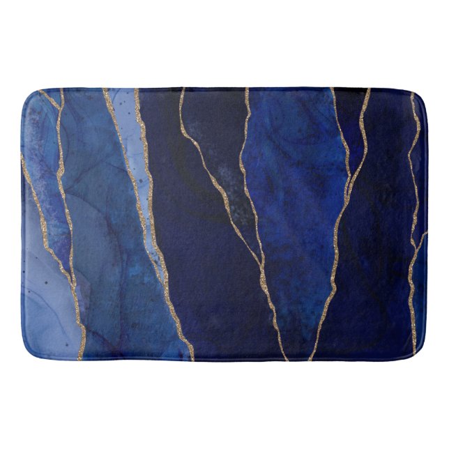 Blue & Gold Agate Modern Glam Minimaler Chic Badematte (Vorderseite)