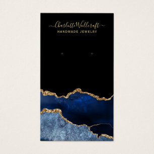 Blue Gold Agate Script Earring Display Card