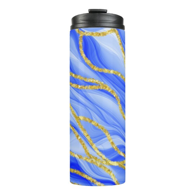 BLUE & GOLD AGATE SEHEN WAVE PATTERN THERMOSBECHER (Vorderseite)