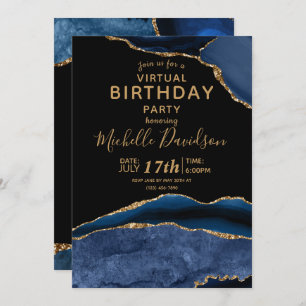 Blue & Gold Agate Virtual Geburtstag Einladung
