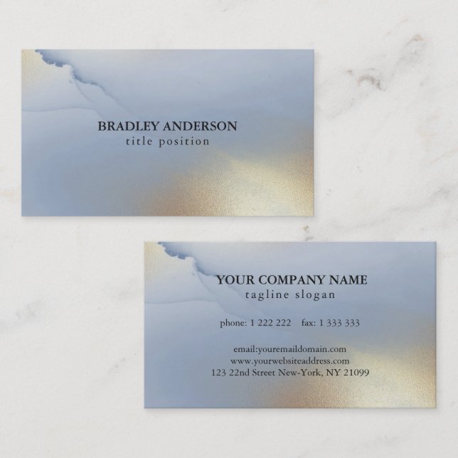 Blue Gold Alcohol Ink Business Card Visitenkarte (Vorne/Hinten)