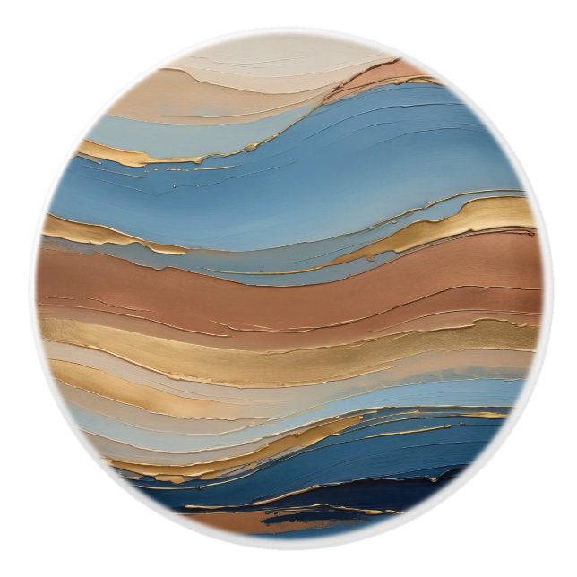 Blue gold and bronze brush strokes keramikknauf (Vorderseite)