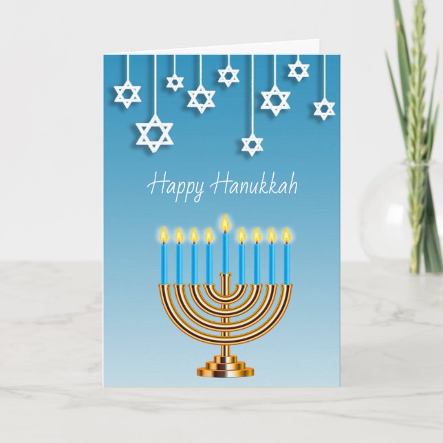 Blue Gold and White Menorah Happy Hanukkah Karte (Vorderseite)