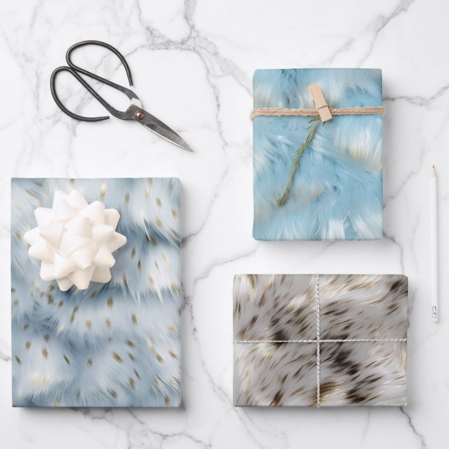Blue Gold Animal Print Geschenkpapier Set (Vorderseite)