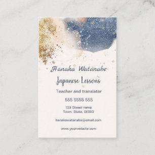 Blue & gold Aquarell Japanisch Sprache Tutor Visitenkarte