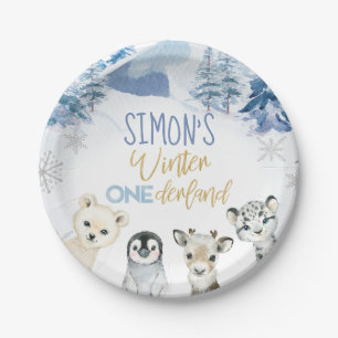 Blue Gold Arctic Winter Onederland Geburtstag Pappteller