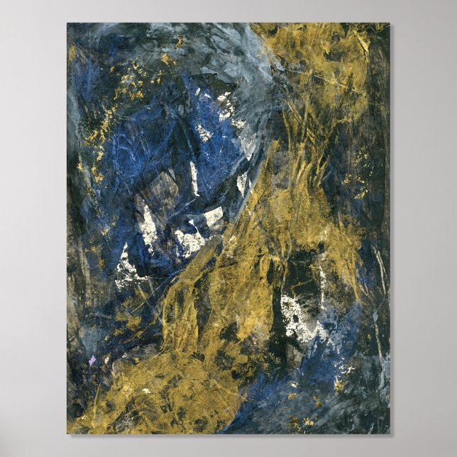 Blue Gold auf Black Abstrakt Art Foliendrucke (Vorderseite)