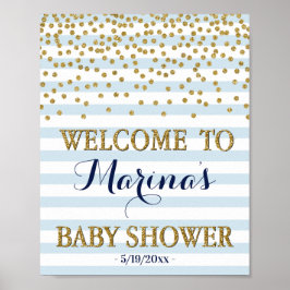 Blue Gold Baby Boy Dusche Begrüßungsdekor Print Poster