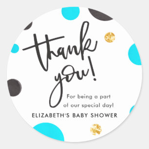 Blue & Gold Baby Dusche Danke Stickers - Boy