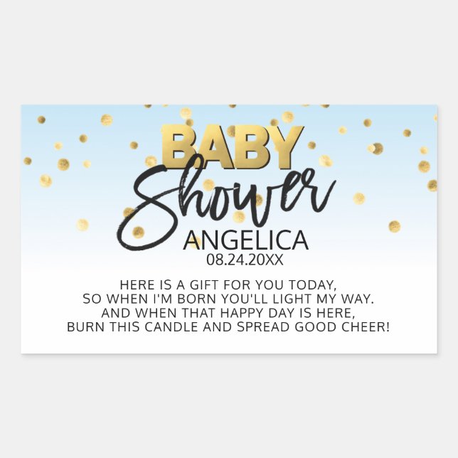 Blue Gold Baby Dusche Kerze Votive Fevor Labels Rechteckiger Aufkleber (Vorderseite)