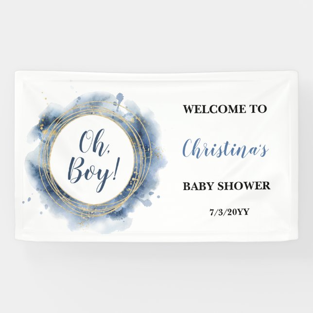 Blue Gold Baby Dusche Oh Junge Willkommen Banner (Horizontal)