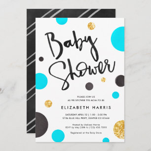 Blue & Gold Baby Shower Einladungen - Polka Dots