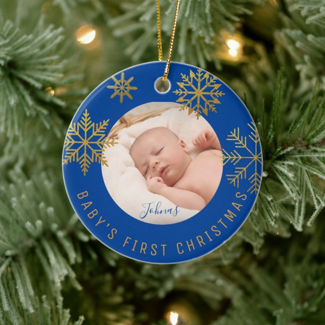 Blue Gold Babys Erstes Weihnachtsgeschenk Keramik Ornament (Baum)
