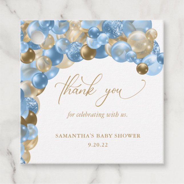 Blue & Gold Ballon Arch Danke Baby Dusche Geschenkanhänger (Vorderseite)
