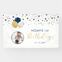 Blue & Gold Balloon 1. Geburtstags-Foto-Banner