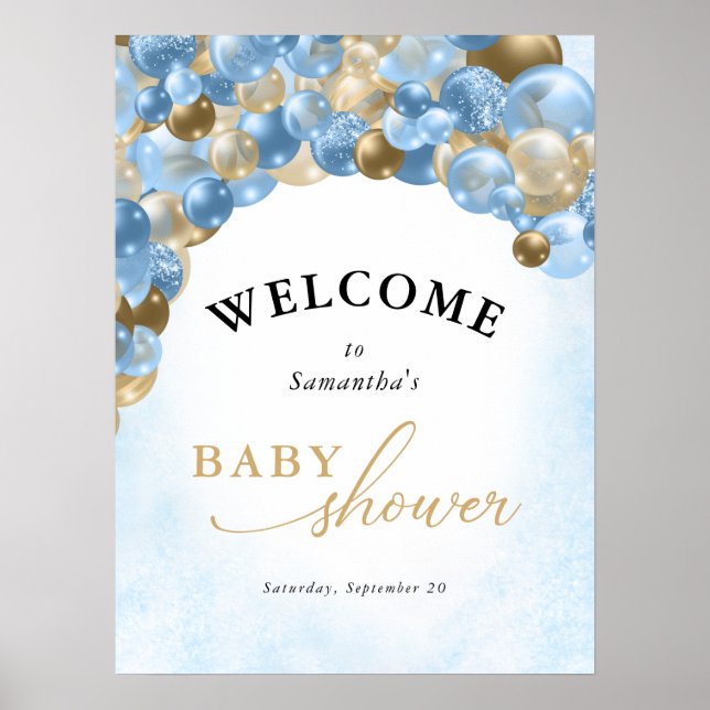 Blue & Gold Balloon Arch Boy Baby Dusche Poster (Vorne)