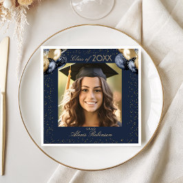 Blue Gold Balloon Glitter Graduation Party Photo Serviette