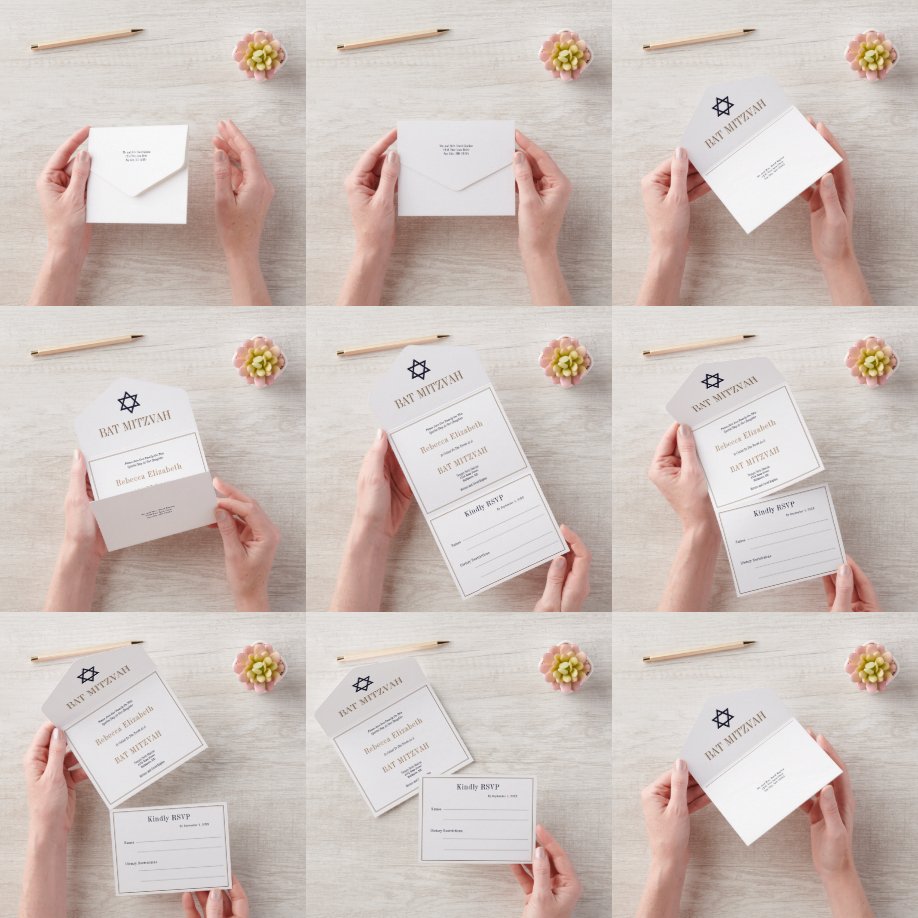 Blue Gold Bar Bat Mitzvah All in one All In One Einladung