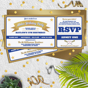 Blue & Gold Baseball Allstar-Ticket Geburtstag Einladung