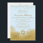 Blue Gold Bat Mitzvah Einladung<br><div class="desc">Eine elegante Blu- und Goldeinladung von Bat Mitzvah mit Goldkonfetti am oberen Ende und Goldverglasung am unteren Ende mit einem goldenen Glitzer Star of David.</div>