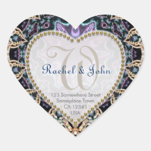 Blue Gold Batik Liebe Monogram Wedding Stickers