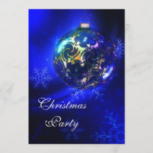 Blue & Gold Bauble & Snowflakes Weihnachten Party Einladung