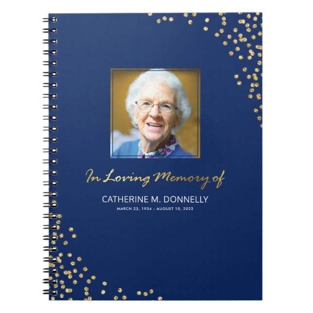 Blue Gold Beerdigung Condolence | Foto Memorial Notizblock (Vorderseite)
